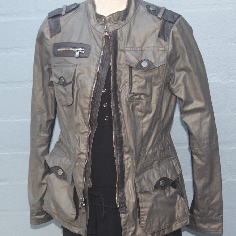 Vince women's utility cotton leather trim jacket size XS